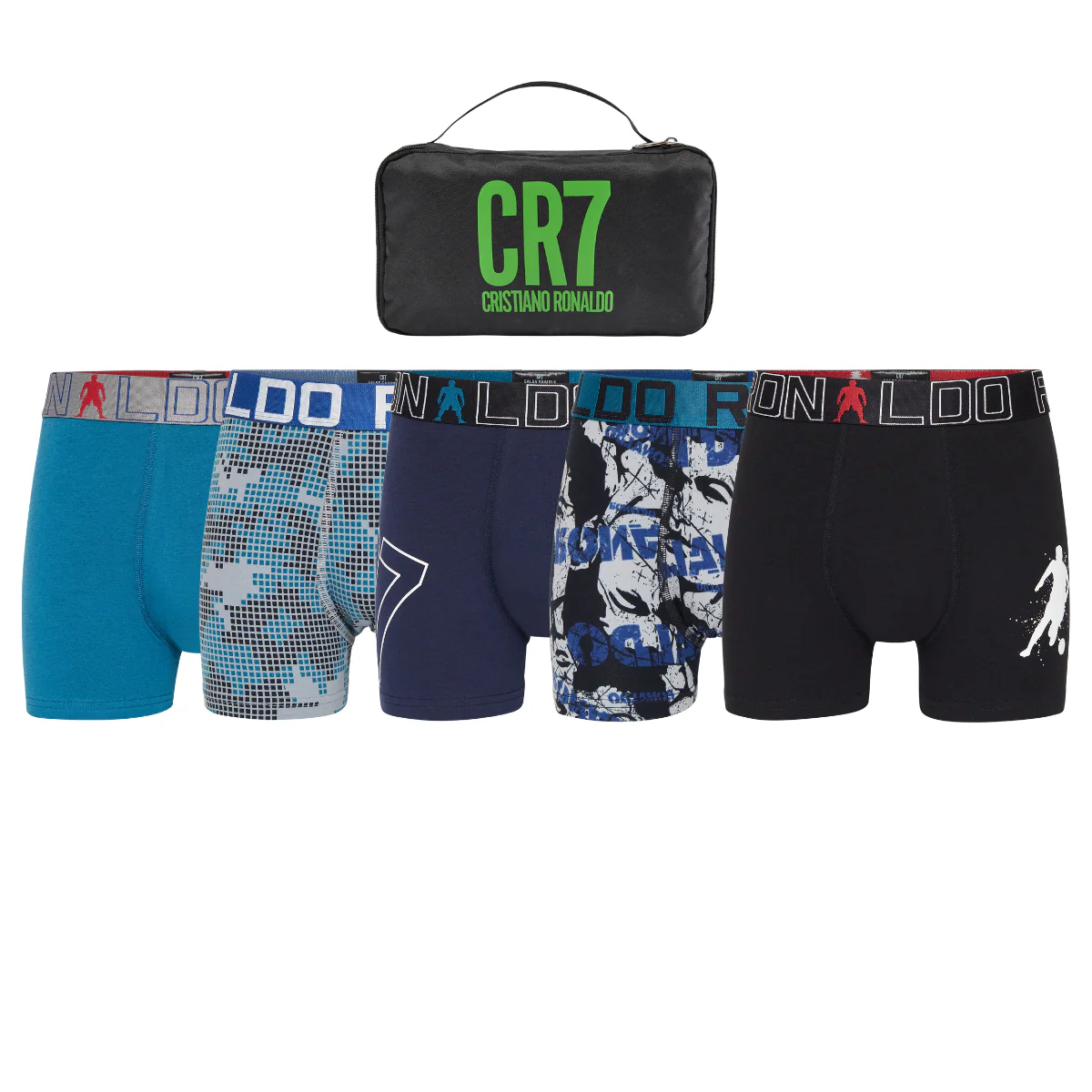 CR7 Boy's Travel Bag, Value 5-Pack Cotton Blend Trunks