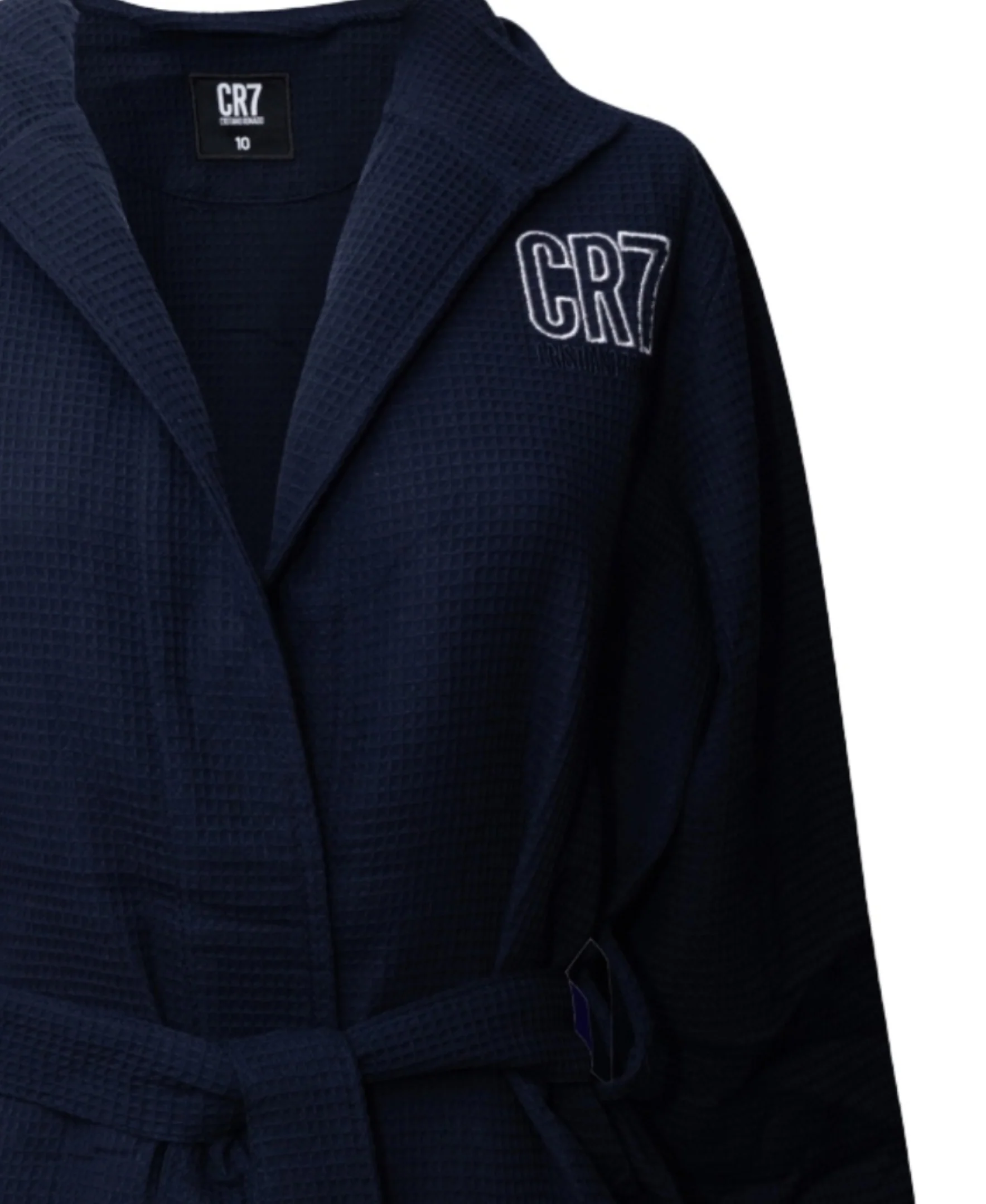CR7 Boy's Hooded Waffle Weave Bath Wrap, Navy - Image 4