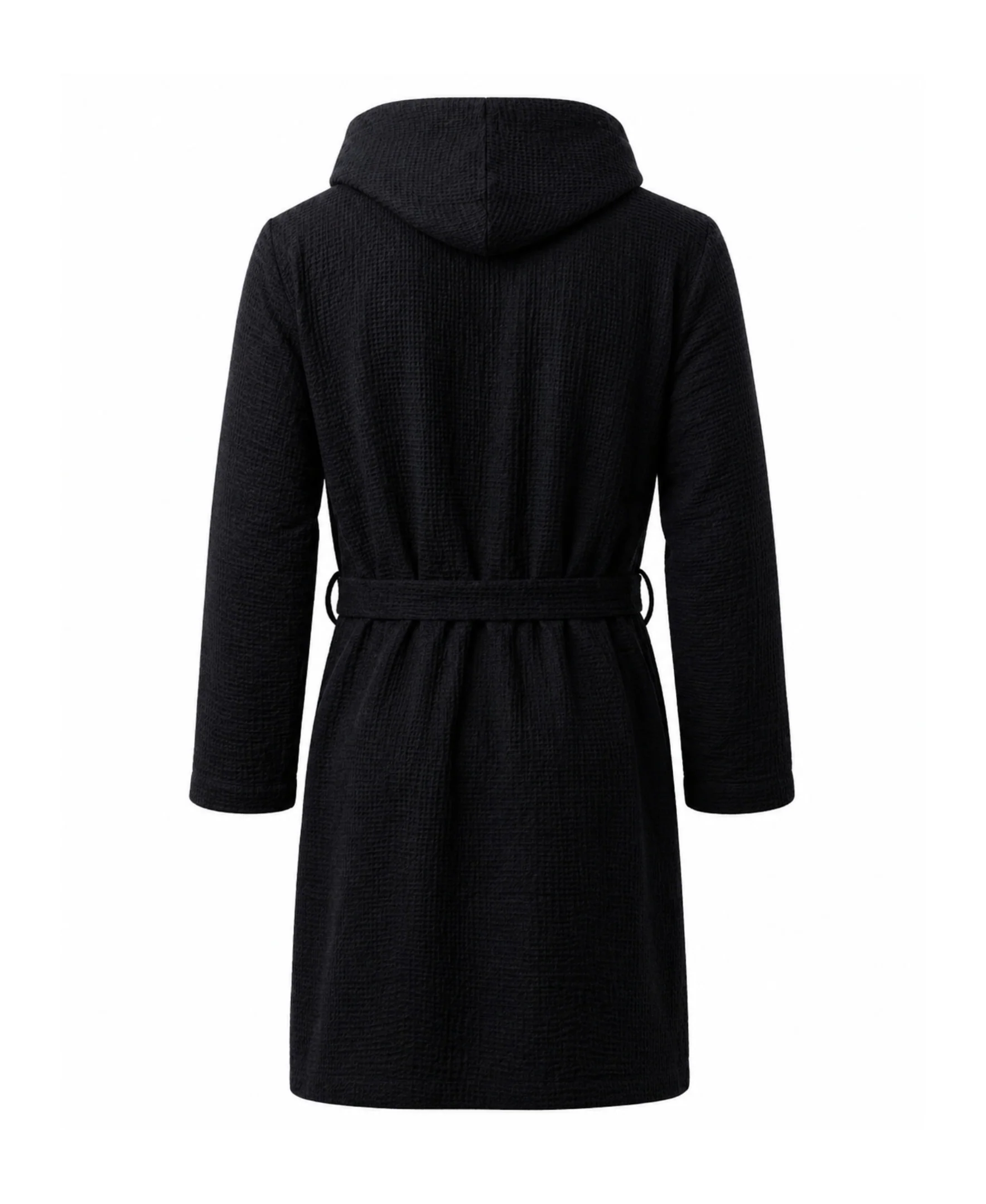 CR7 Men's Hooded Waffle Weave Bathrobe, Black - Image 3