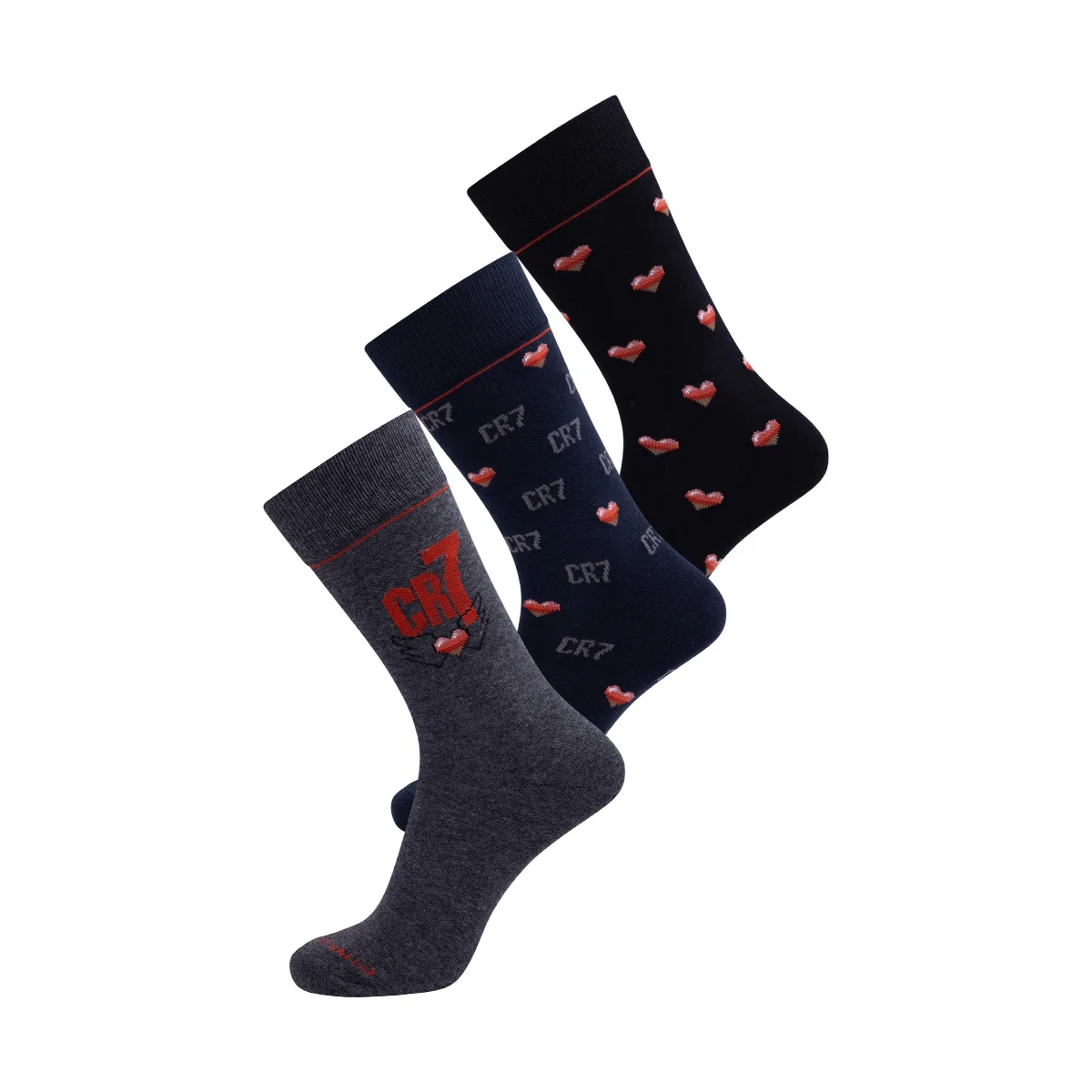 CR7 Men's Heart Cotton Blend 3-Pack Socks, Gift Box - Image 6